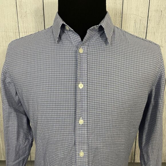 UNTUCKit Men's Large Blue Check 100% Cotton Long Sleeve Button-Front Shirt - Picture 1 of 6